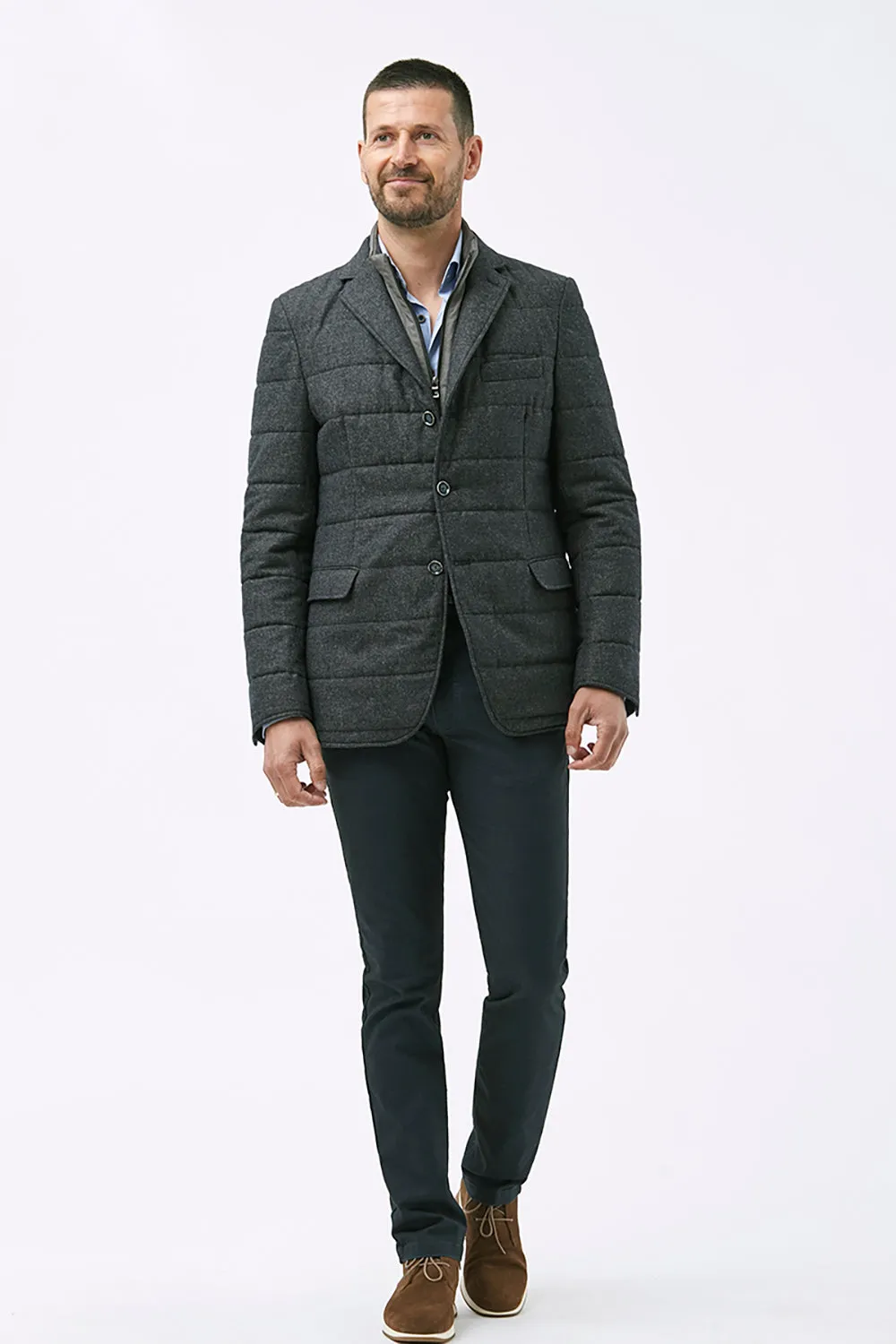 FLORENTINO QUILTED ZIP NECK WOOL BLEND JACKET 320302