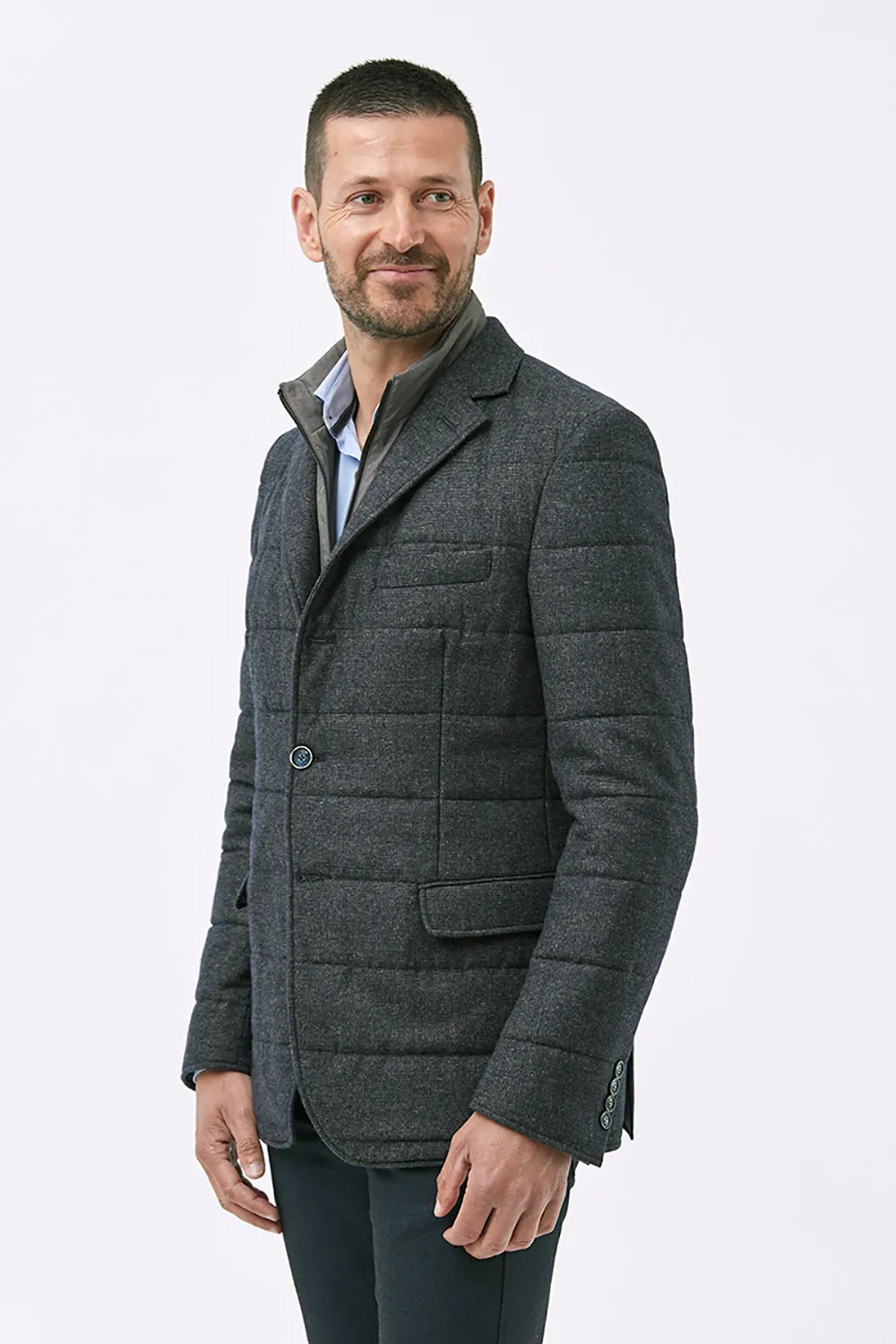 FLORENTINO QUILTED ZIP NECK WOOL BLEND JACKET 320302