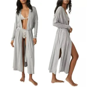 Free People Intimately Essential Belted Melange Knit Cardigan In Grey Heather L