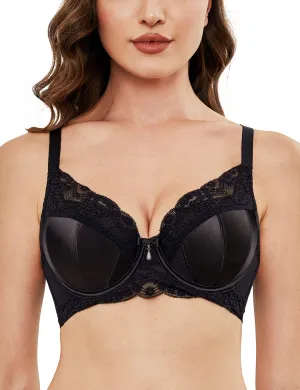 Full Coverage Minimizer Bra Lace Floral See Through Non-Padded Underwire Plus Size Bras Black