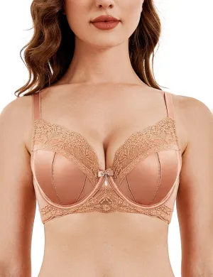 Full Coverage Minimizer Bra Lace Floral See Through Non-Padded Underwire Plus Size Bras Peach Blossom