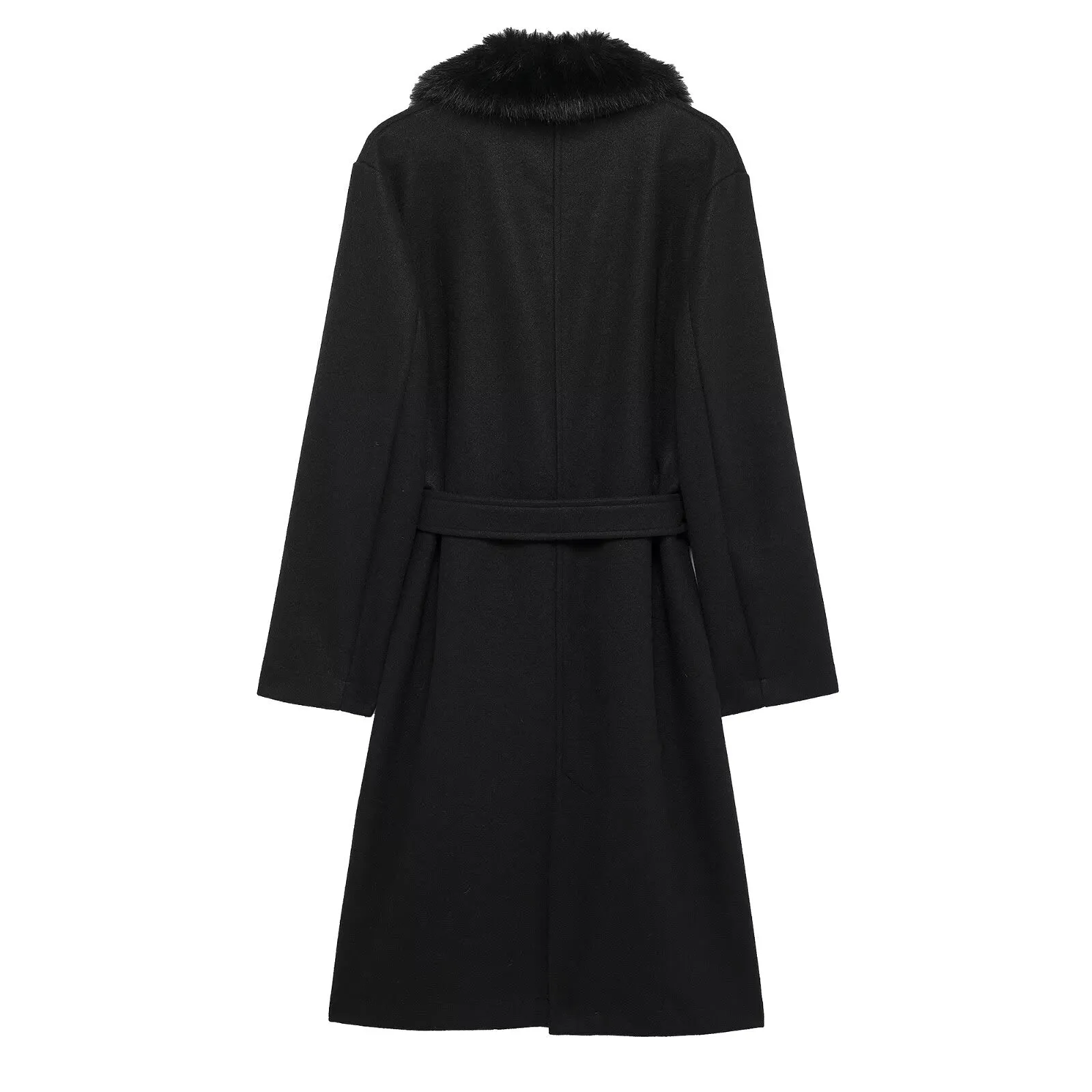 Fur Collar Double Breasted Belted Coat