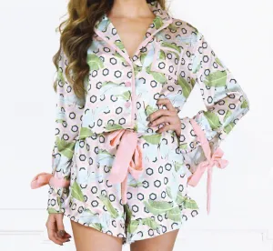 Geo Palm Satin Short PJ Set