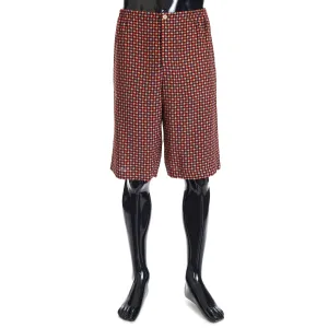 Geometric Houndstooth Print Shorts In Blue & Red Viscose