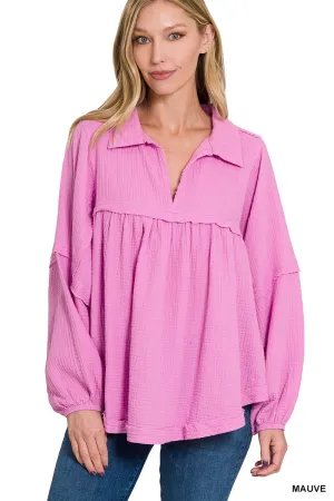 Get Loose Balloon Sleeve Top in MAUVE