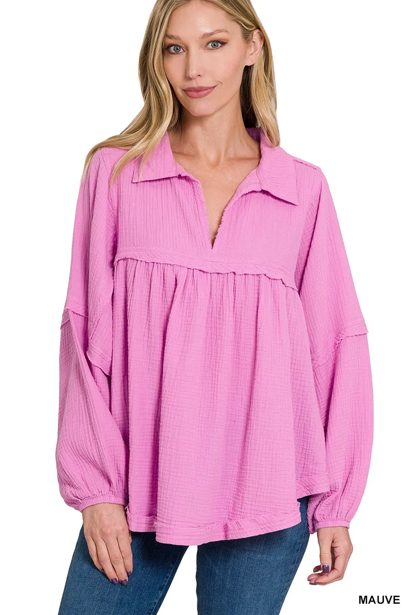 Get Loose Balloon Sleeve Top in MAUVE