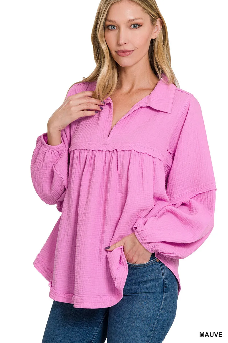 Get Loose Balloon Sleeve Top in MAUVE