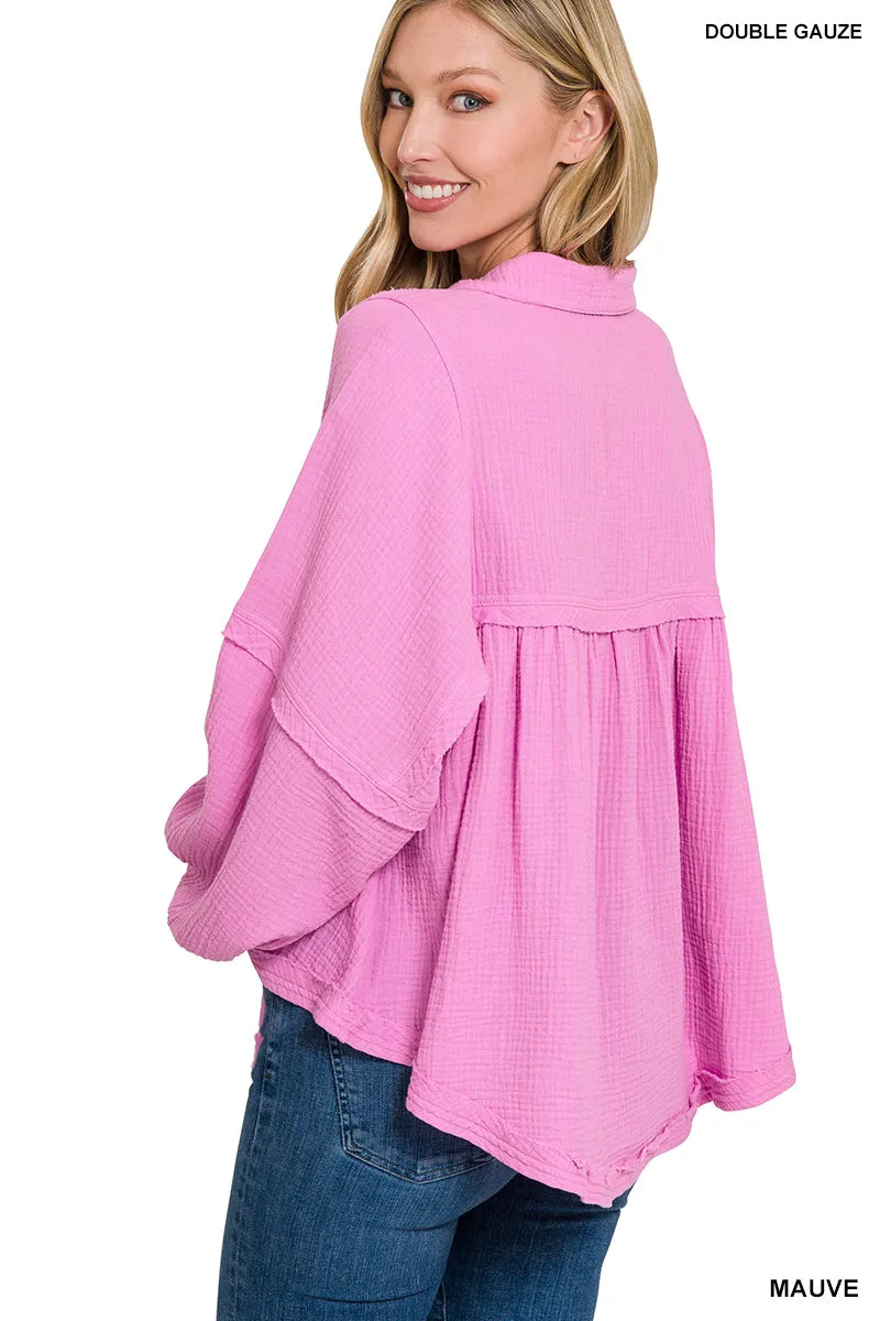 Get Loose Balloon Sleeve Top in MAUVE