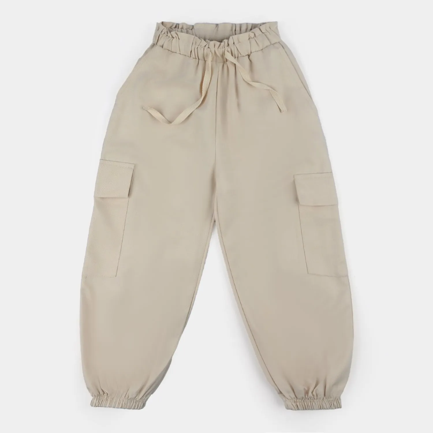 Girls Cotton Twill Pant Beige Cargo-BEIGE