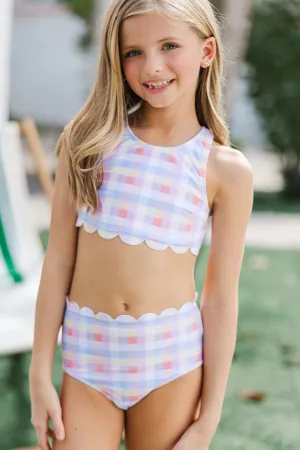 Girls: The Sally Light Blue Gingham Two Piece Swimsuit