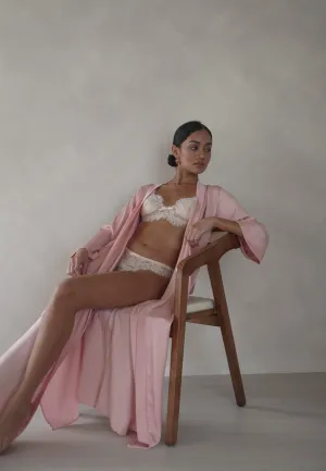 GRACE SILK SATIN KIMONO ROBE BLUSH PINK (LONG)