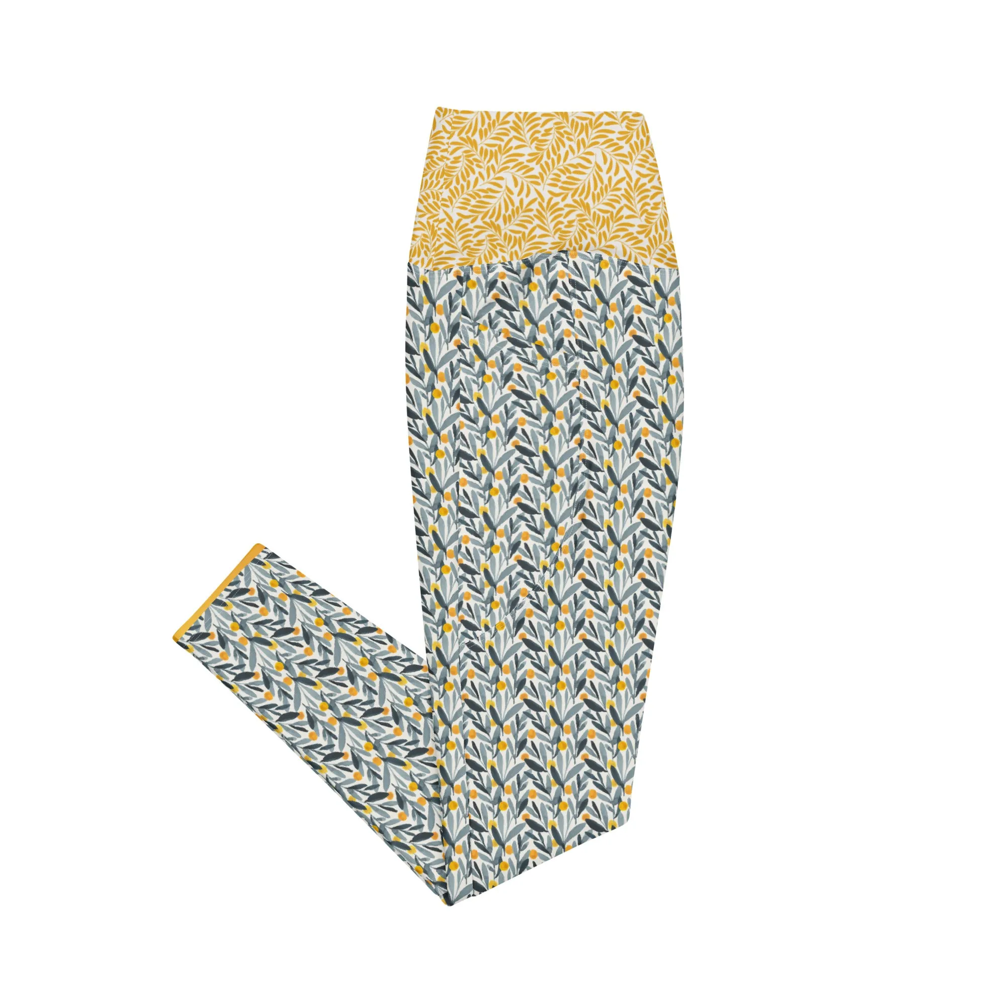 Gray and Gold Leaves Leggings with pockets