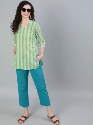Green Colored Sleepwear Consists Of Short Kurta & Pajamas