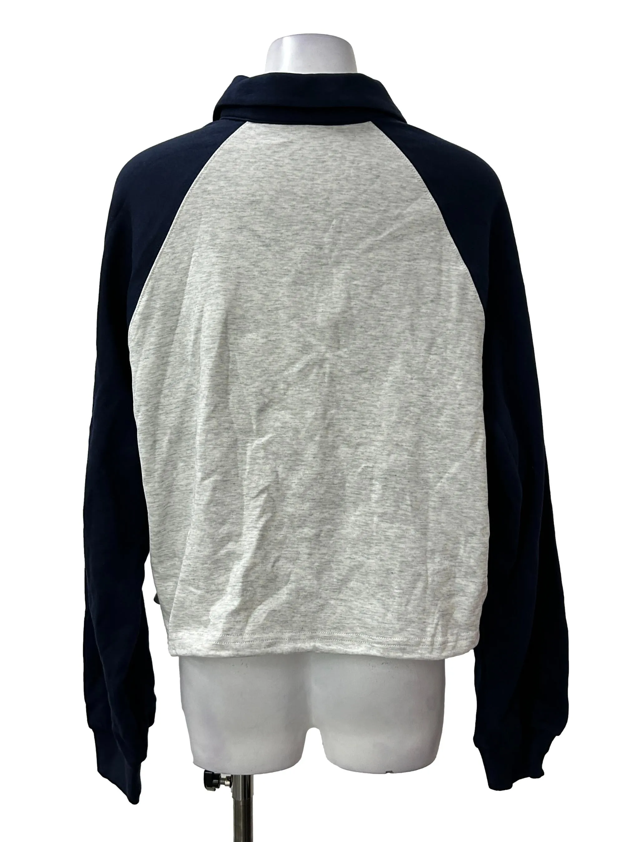 Grey Blue Raglan Long Sleeve Crop Top