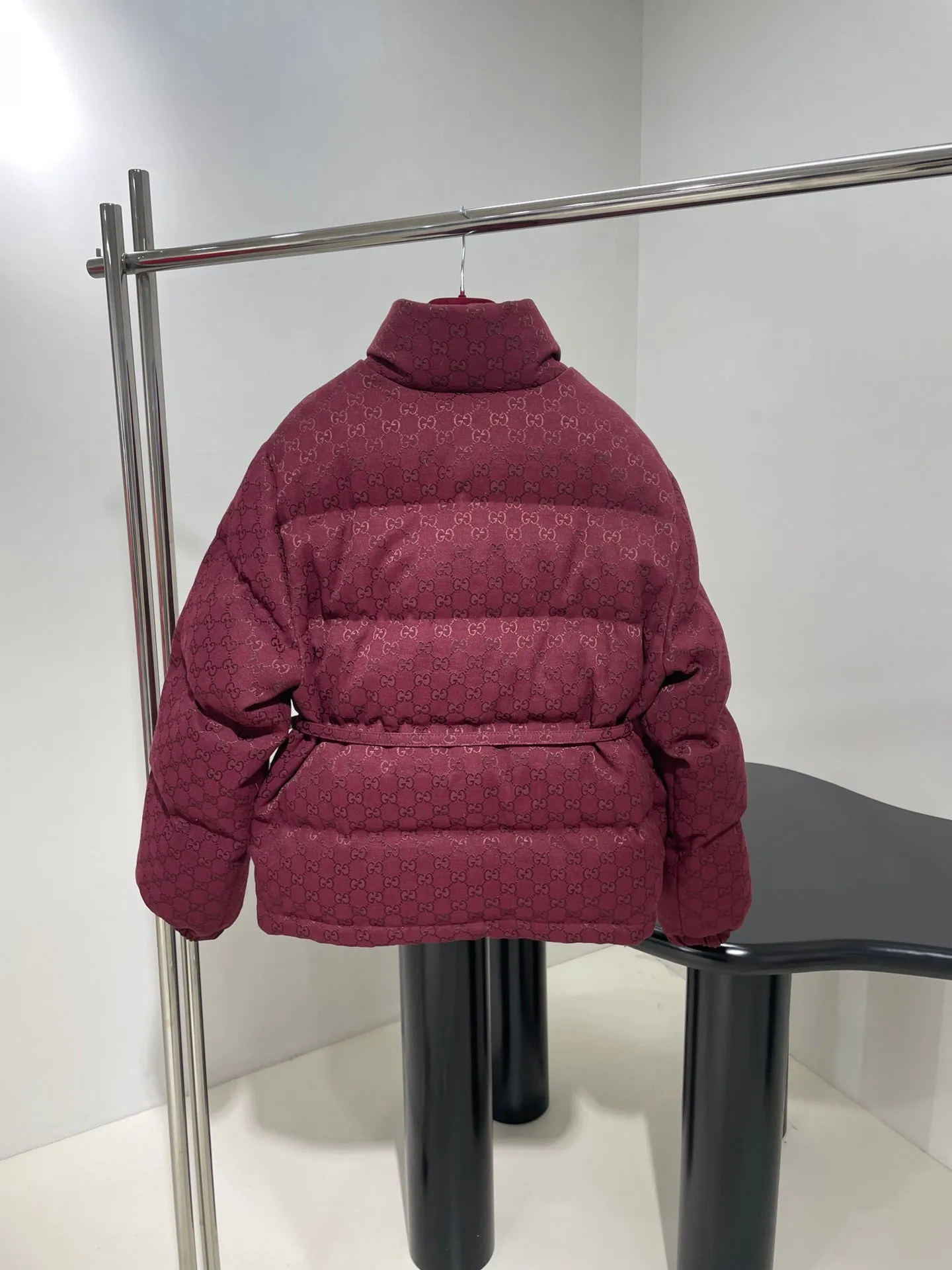 Gucci Burgundy Belted GG Puffer