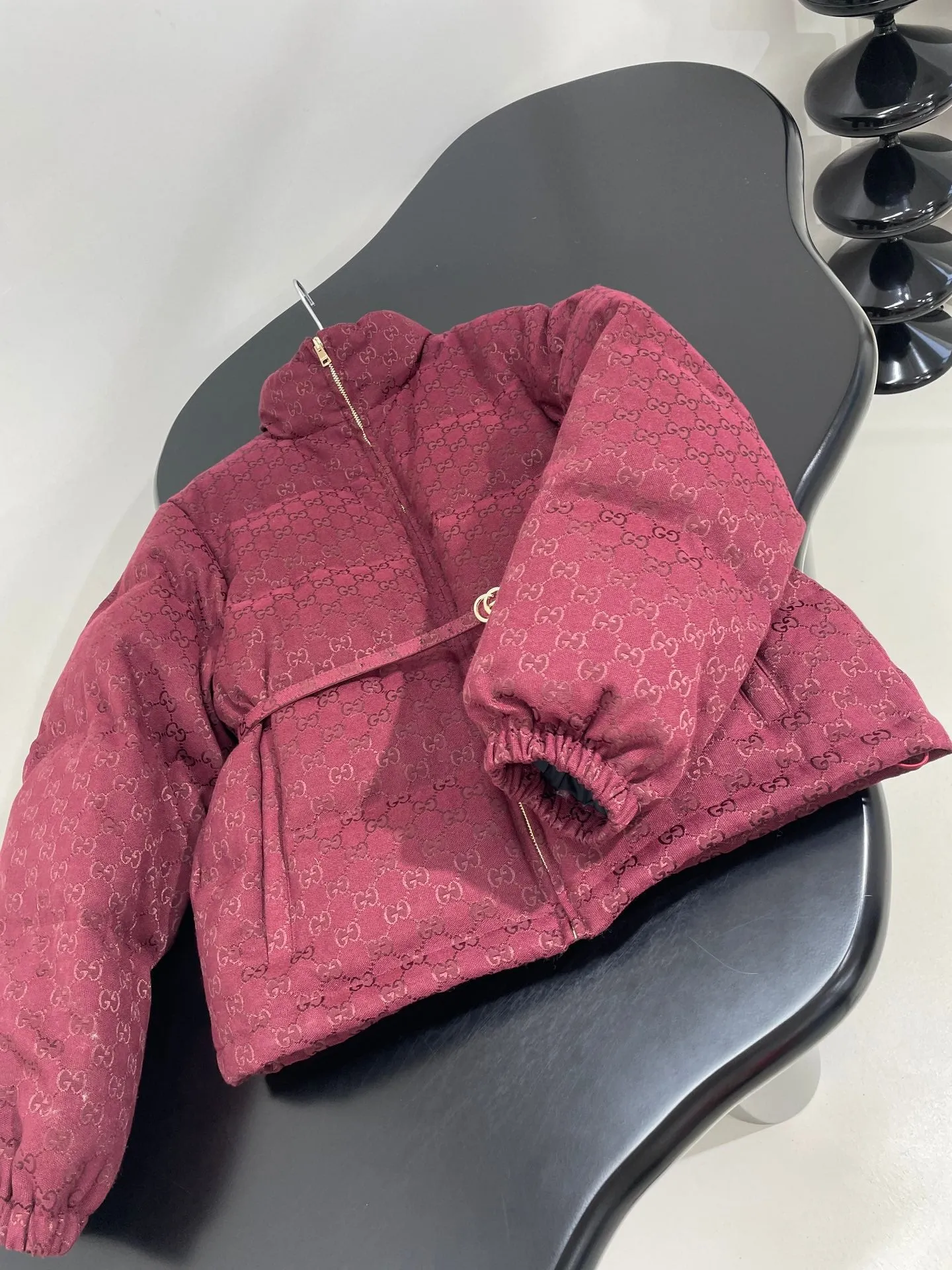 Gucci Burgundy Belted GG Puffer