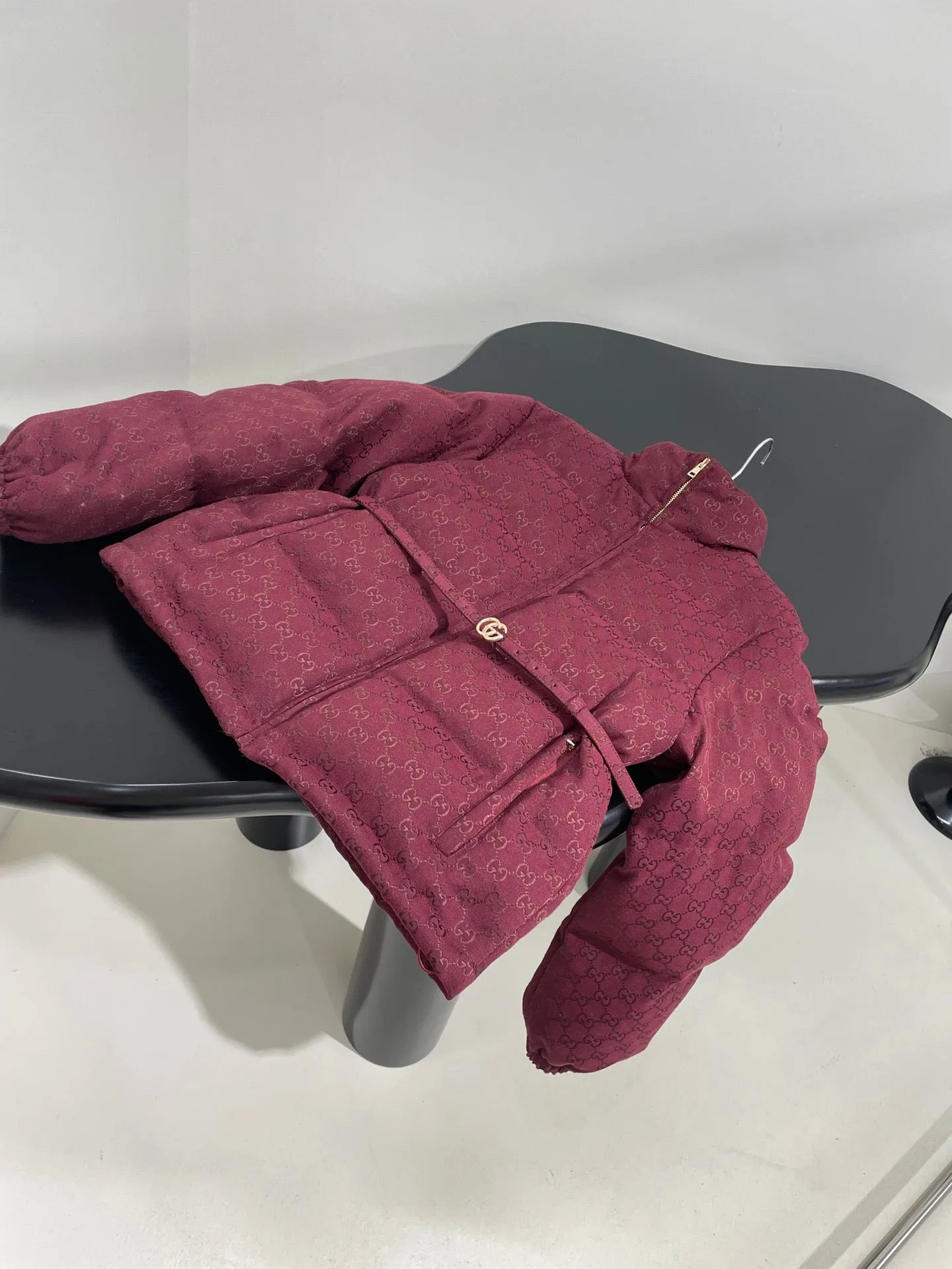 Gucci Burgundy Belted GG Puffer