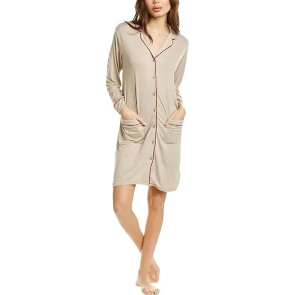 Hale Bob Beige Bamboo Button-Up Sleep Shirt - M NWT
