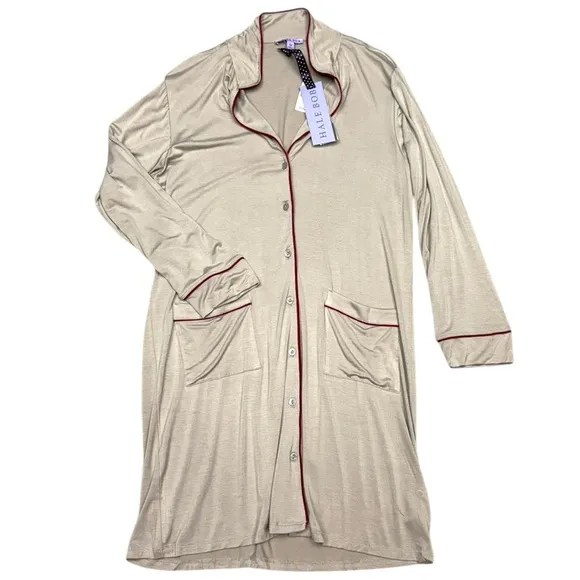 Hale Bob Beige Bamboo Button-Up Sleep Shirt - M NWT