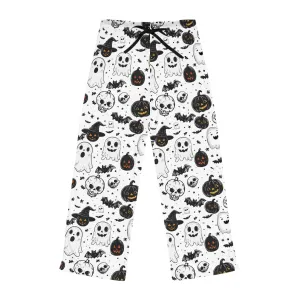 Halloween Unisex Pajama Pants with Spooky Pumpkins, Ghosts & Skulls
