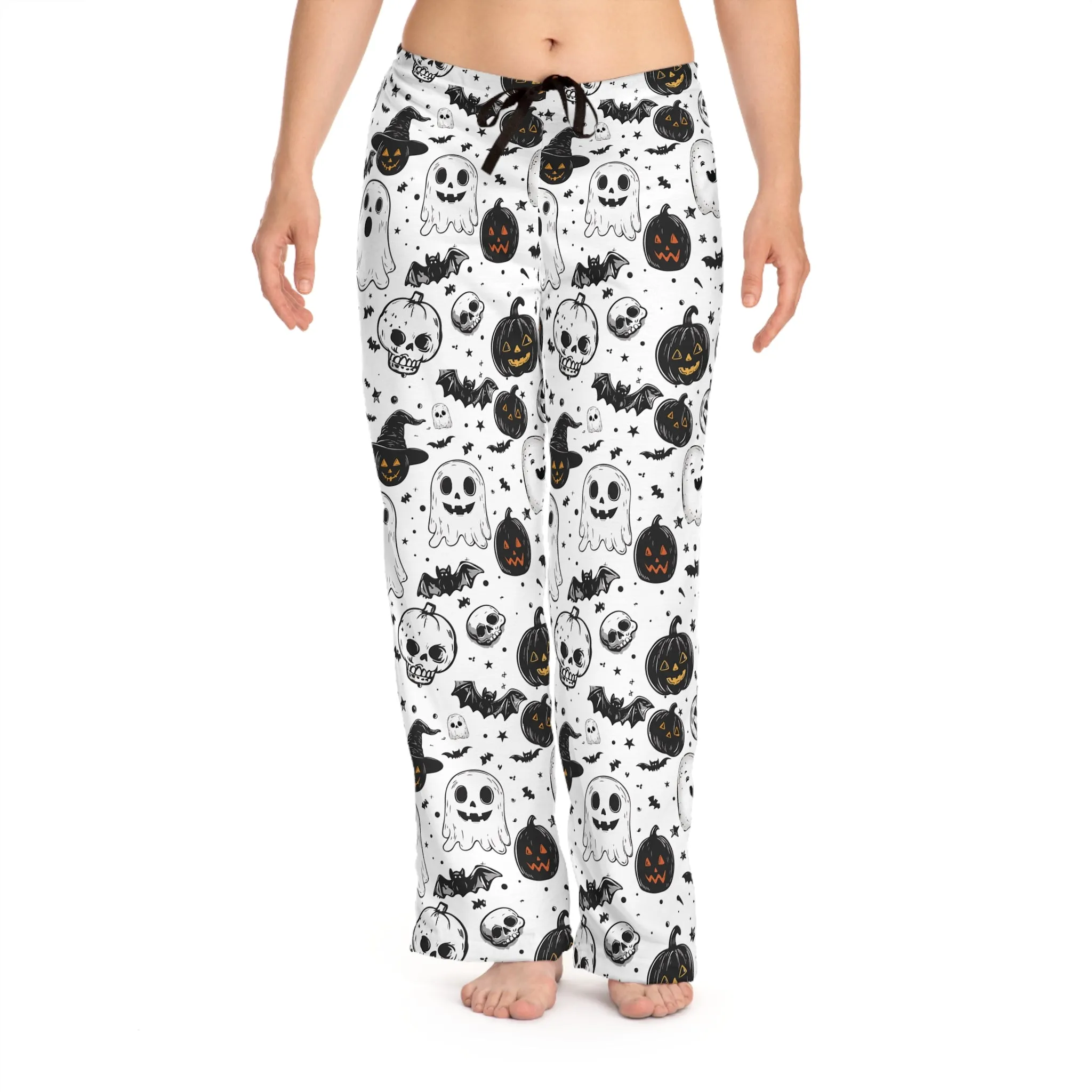 Halloween Unisex Pajama Pants with Spooky Pumpkins, Ghosts & Skulls