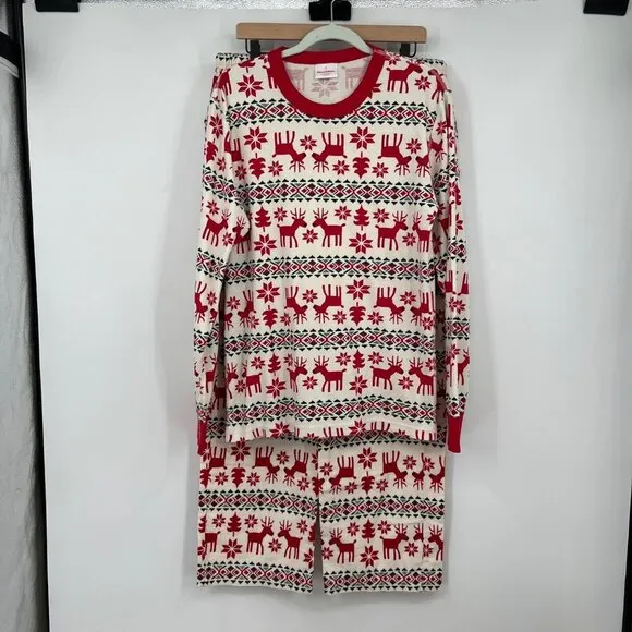 Hanna Andersson Adult Unisex Women's Holiday Print Long John Pajama PJs in Dear