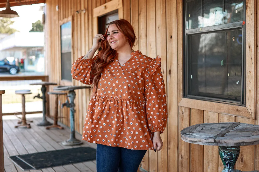 Harley Ruffle Peplum Top || Rust