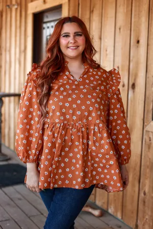 Harley Ruffle Peplum Top || Rust