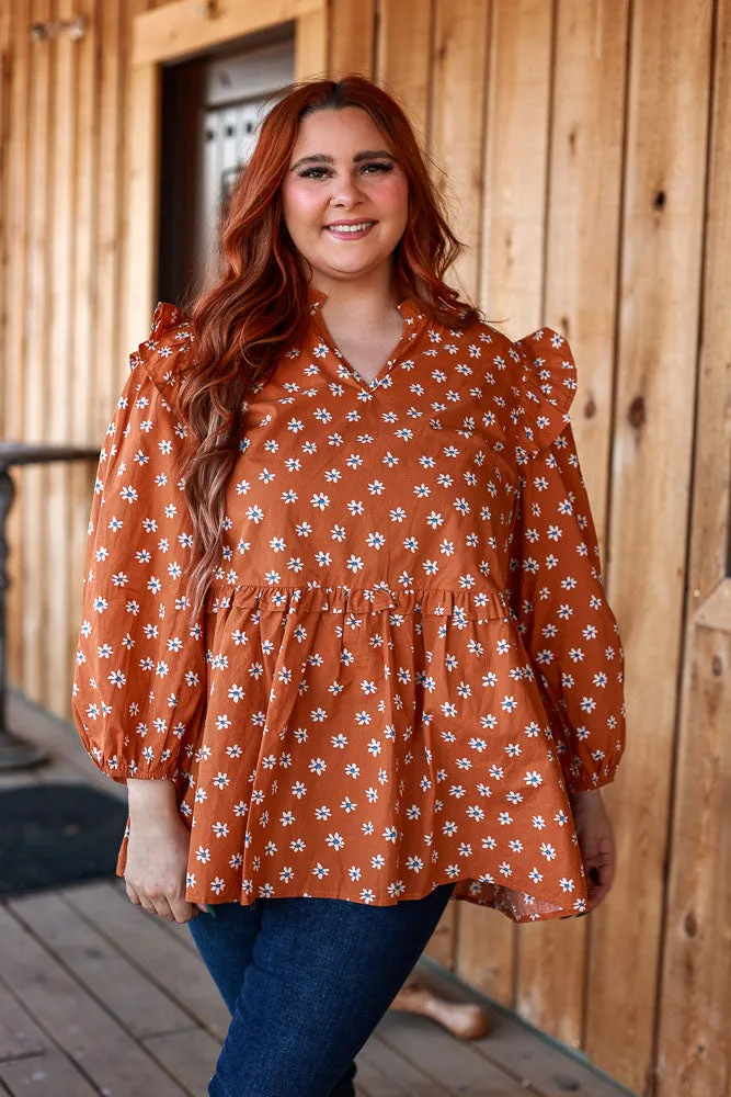 Harley Ruffle Peplum Top || Rust