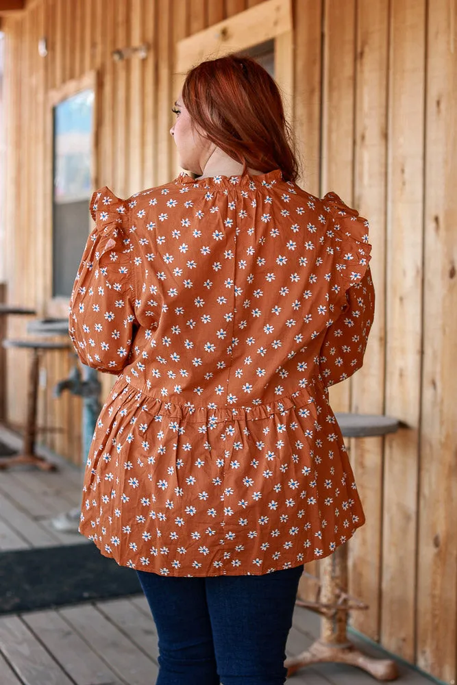 Harley Ruffle Peplum Top || Rust