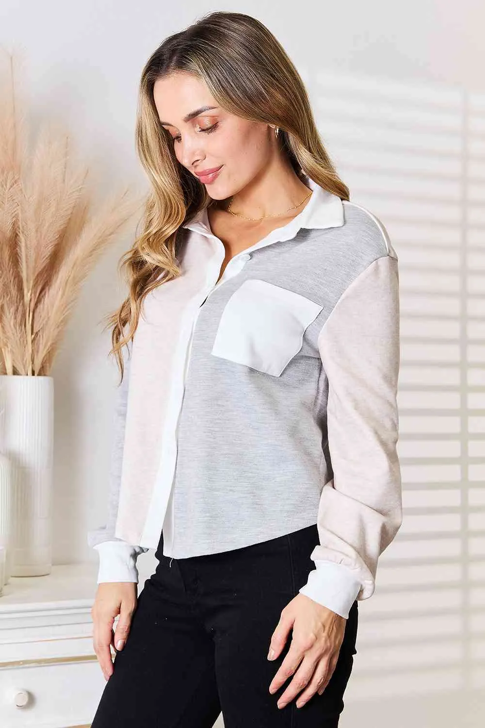 Hazel Blues® |  Double Take Color Block Curved Hem Shirt