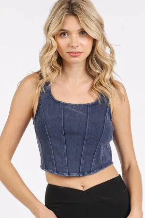 Hazel Blues® |  Mittoshop Mineral Wash Corset Crop Stretch Knit Tank
