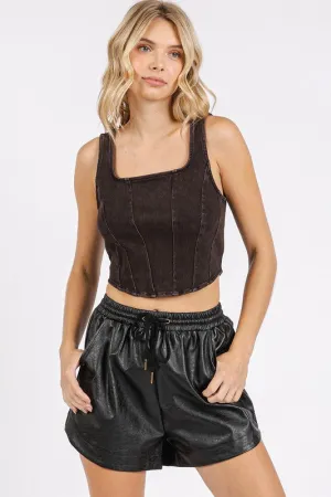 Hazel Blues® |  Mittoshop Mineral Wash Corset Crop Stretch Knit Tank