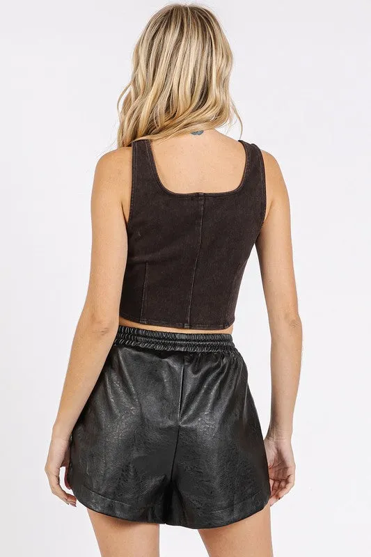 Hazel Blues® |  Mittoshop Mineral Wash Corset Crop Stretch Knit Tank