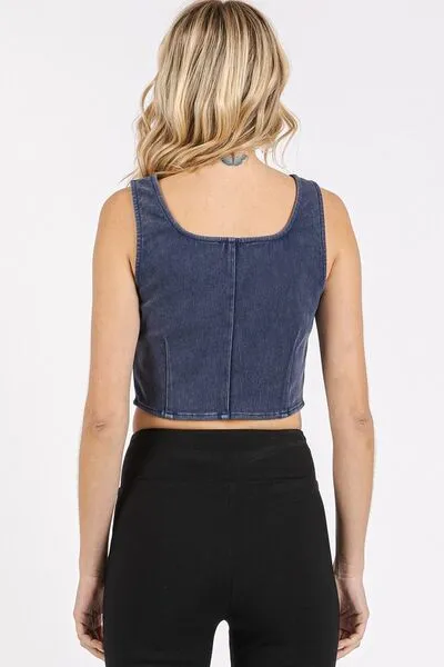 Hazel Blues® |  Mittoshop Mineral Wash Corset Crop Stretch Knit Tank