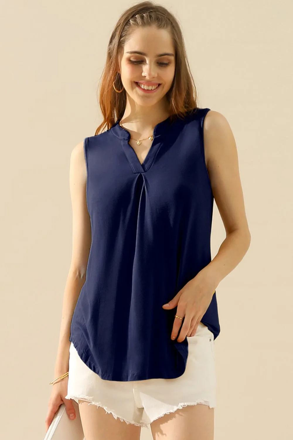 Hazel Blues® |  Ninexis Notched Sleeveless Top