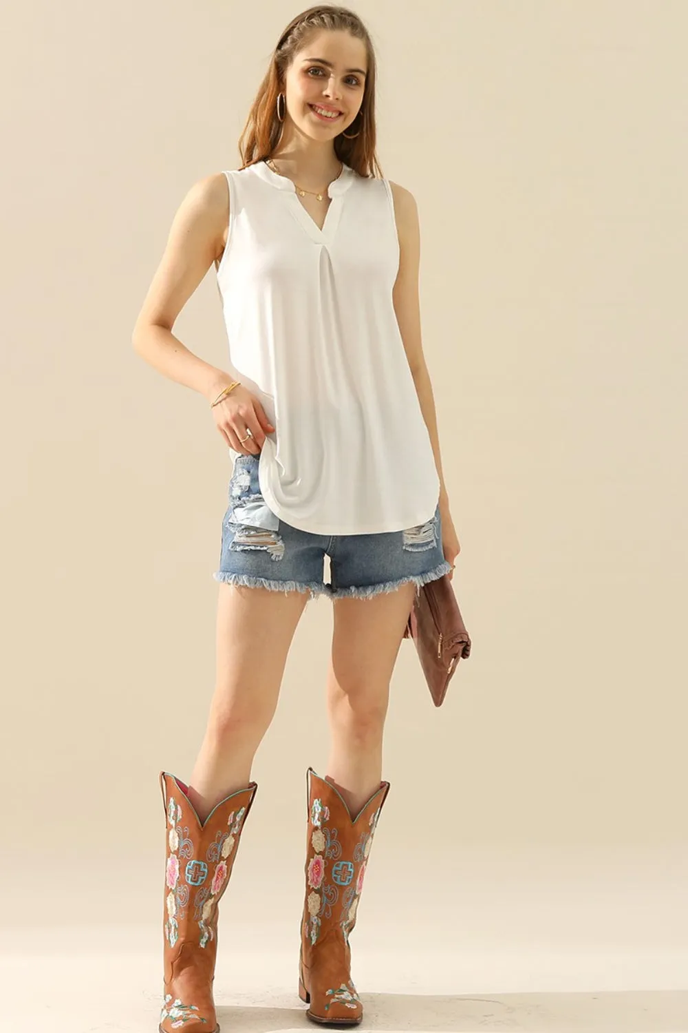 Hazel Blues® |  Ninexis Notched Sleeveless Top