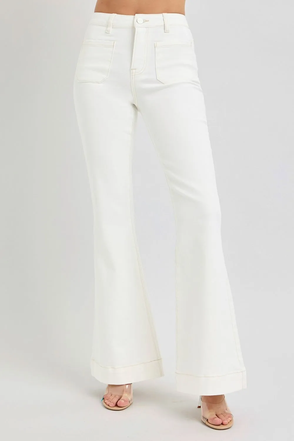 Hazel Blues® |  RISEN High Rise Front Patch Pocket Flare Jeans