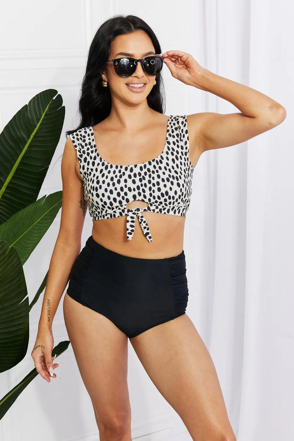 Hazel Blues® | Sanibel Crop Swim Top and Ruched Bottoms Set in Black