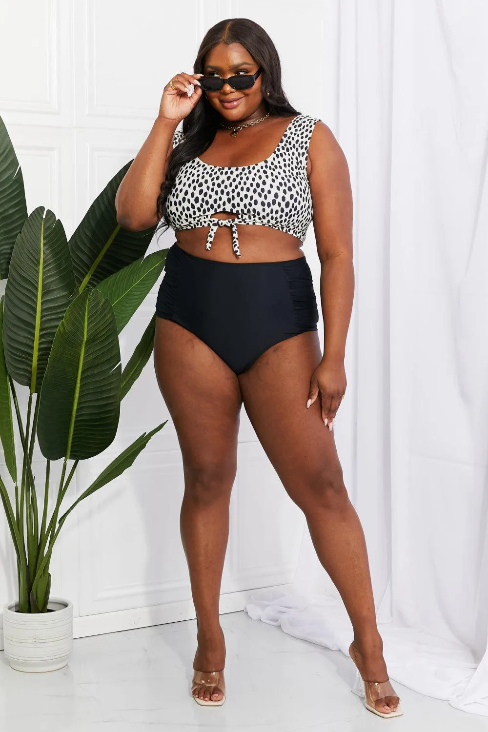 Hazel Blues® | Sanibel Crop Swim Top and Ruched Bottoms Set in Black