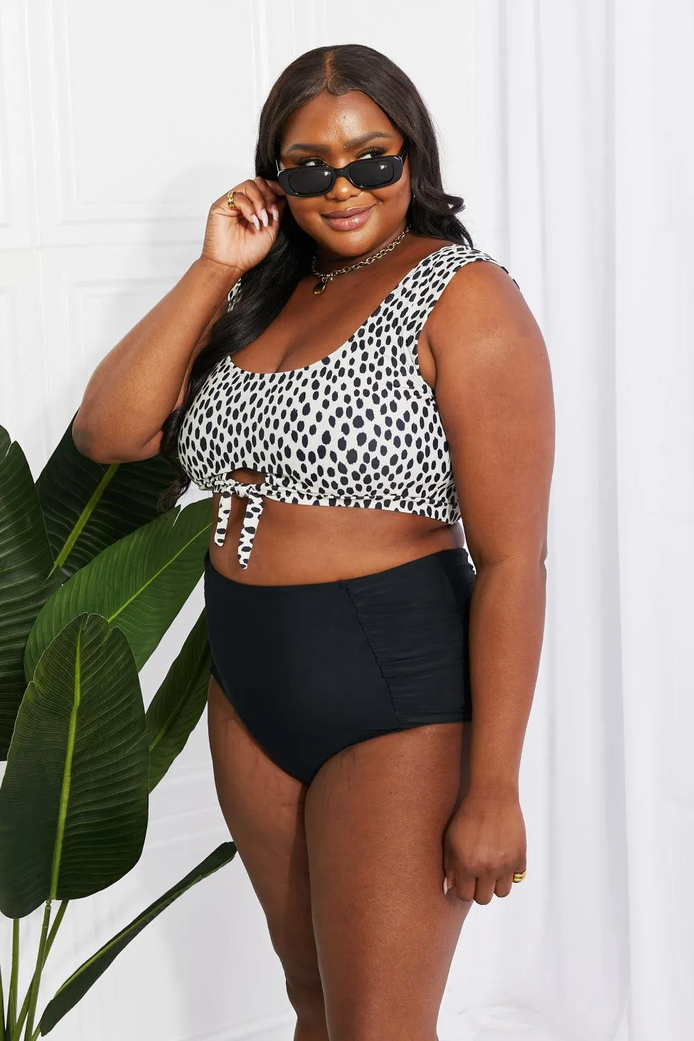 Hazel Blues® | Sanibel Crop Swim Top and Ruched Bottoms Set in Black
