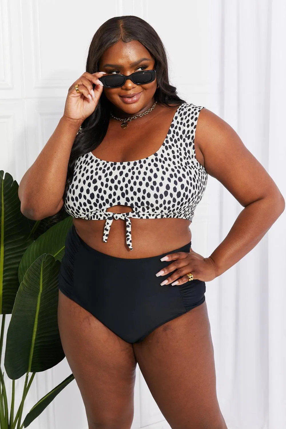 Hazel Blues® | Sanibel Crop Swim Top and Ruched Bottoms Set in Black