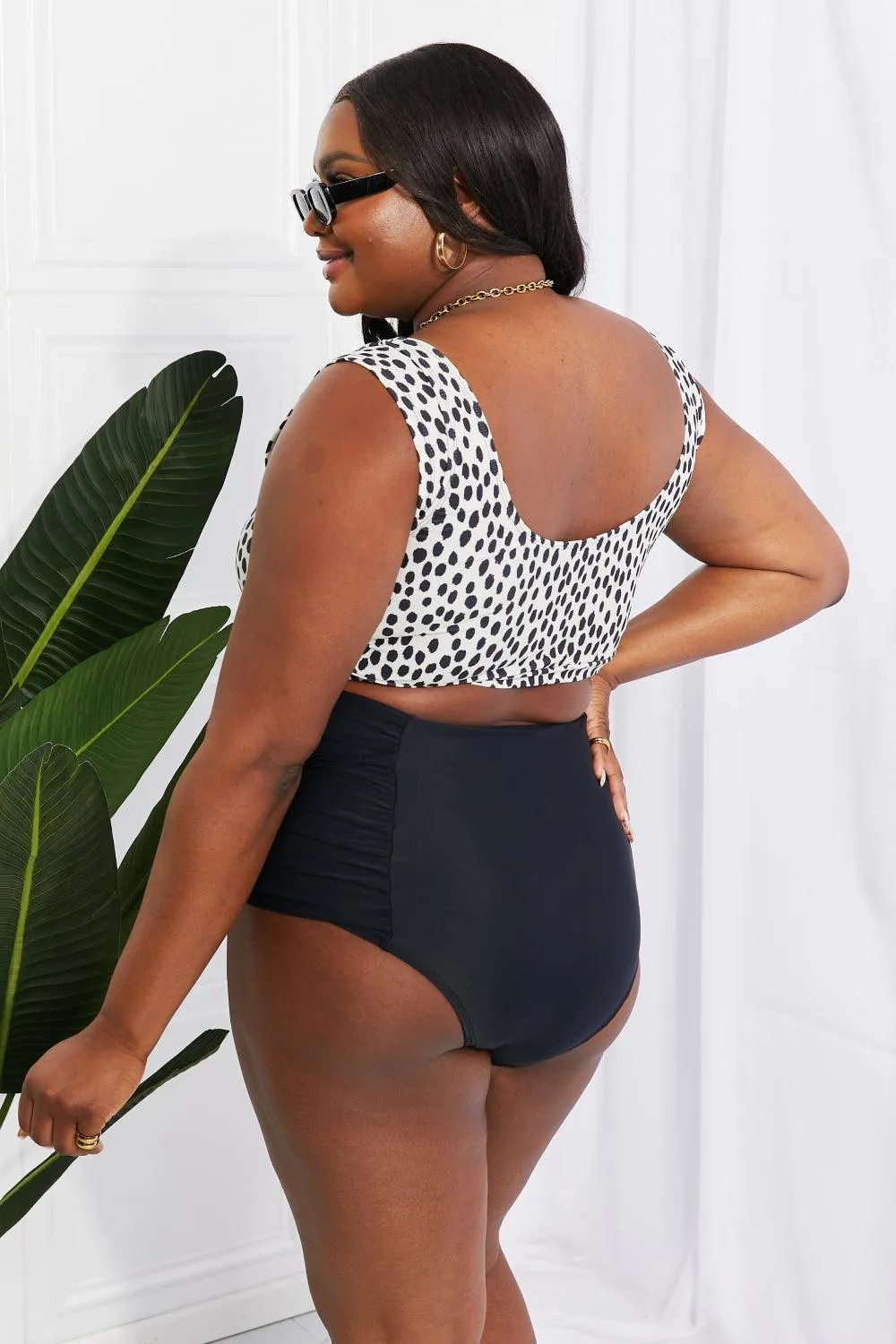 Hazel Blues® | Sanibel Crop Swim Top and Ruched Bottoms Set in Black