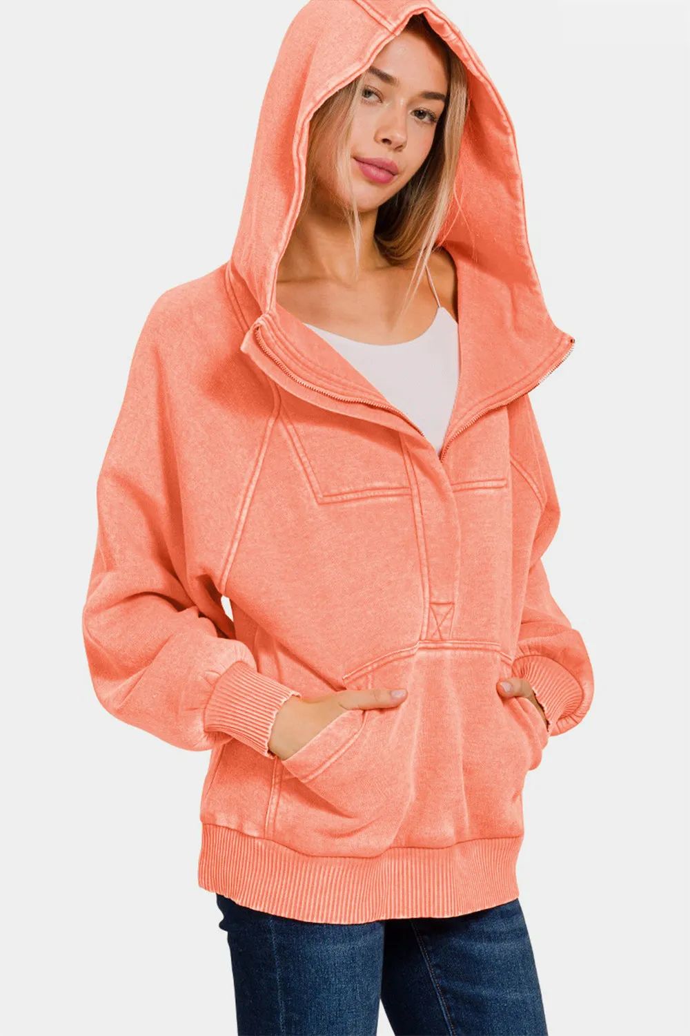 Hazel Blues® |  Zenana Acid Wash Fleece Kangaroo Hoodie