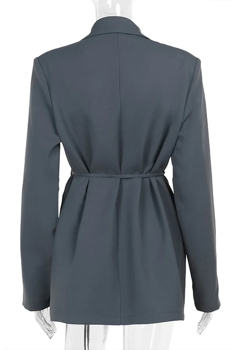 HCS1183 Elegant Rose Belted Blazer Dress Outerwear