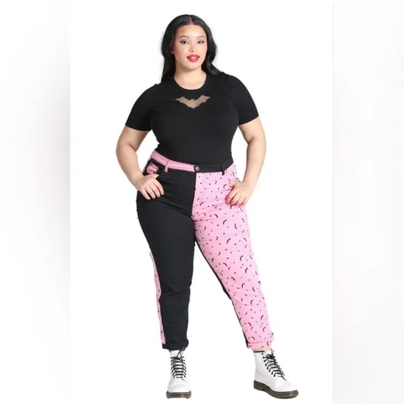 Hell Bunny Duo Bat Jeans Two-Tone Black and Pink