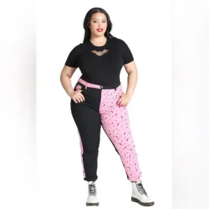 Hell Bunny Duo Bat Jeans Two-Tone Black and Pink
