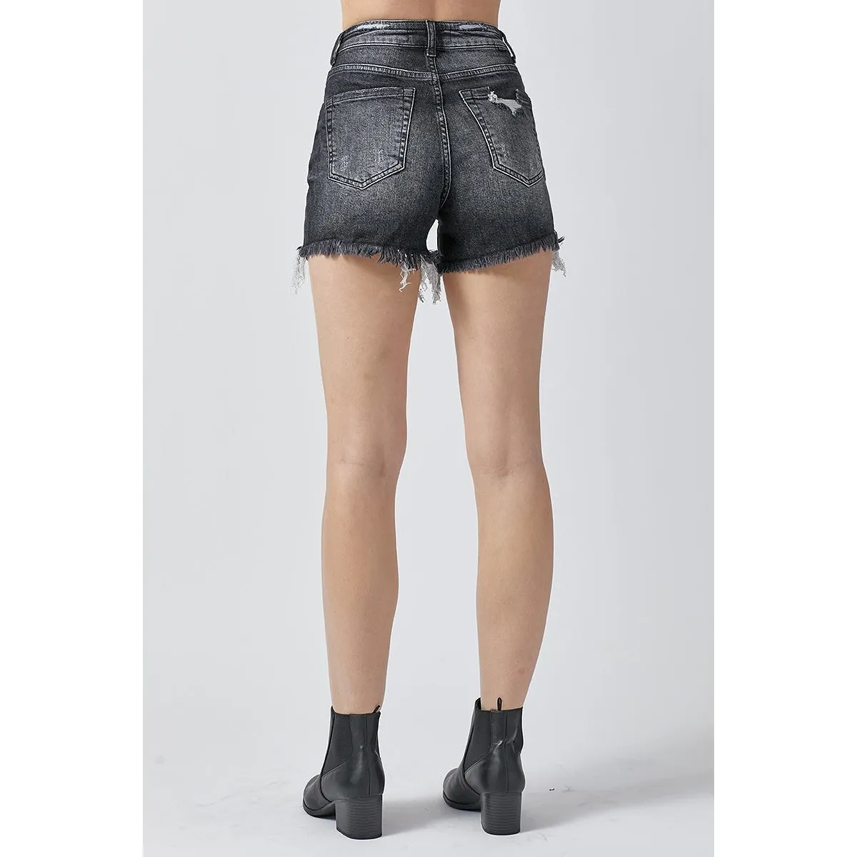 High on Life High Waist Distressed Shorts in Black