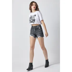 High on Life High Waist Distressed Shorts in Black