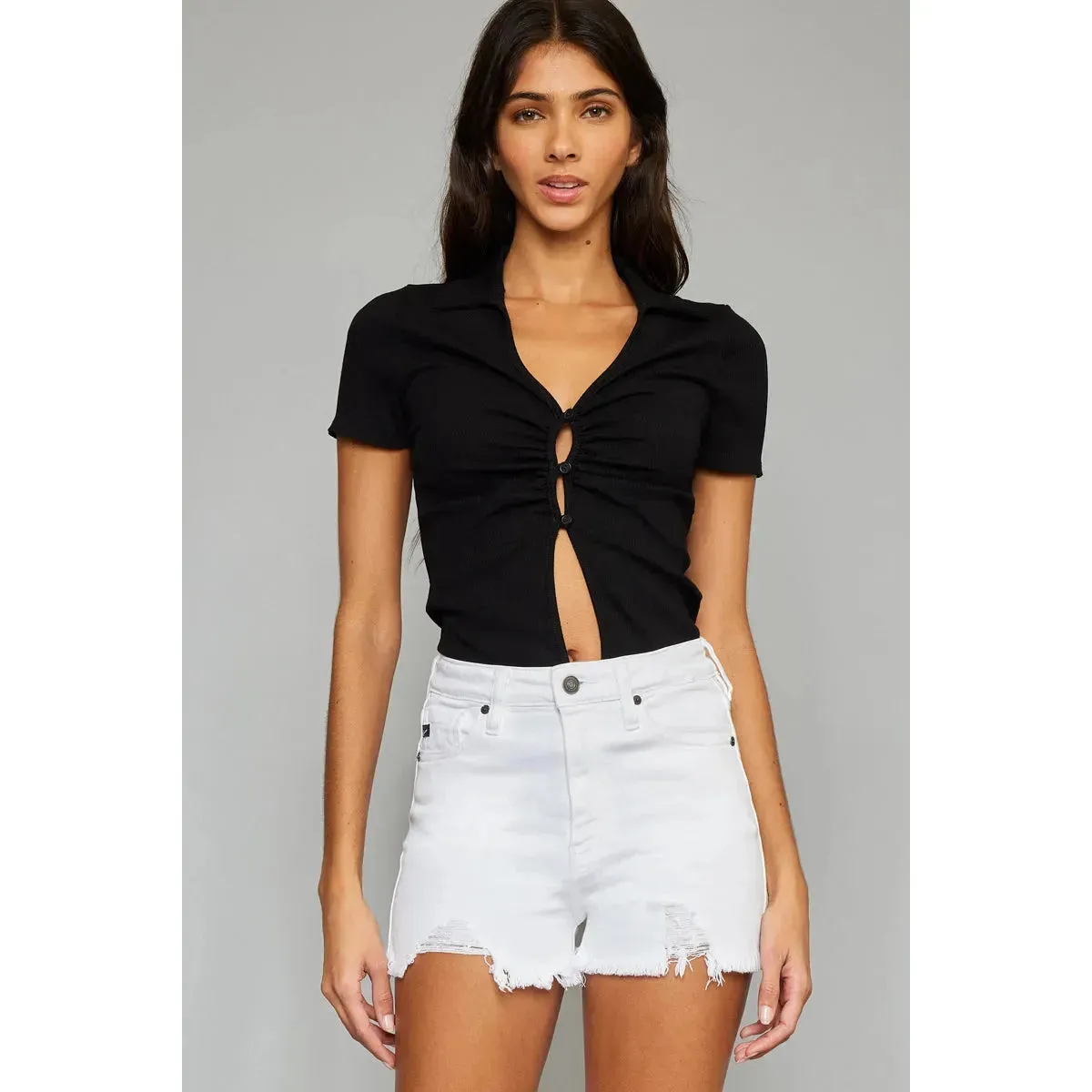 High Rise White Jean Shorts